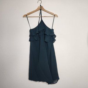 Susana Monaco Womens Size 2 100% Silk Teal Lined Halter Strappy Blouse Ruffle